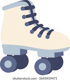 A playful illustration of a roller skate with blue wheels and white laces, representing sports, recreation, and leisure activities in a cartoon style.