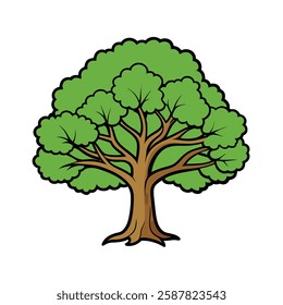 A playful illustration of a sturdy tree with a full, rounded top of green foliage and a strong brown trunk, symbolizing vitality