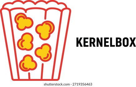 Gráfico ilustrativo juguetón que presenta una Ilustración vectorial simple del diseño del logotipo del Kernelbox de las palomitas 