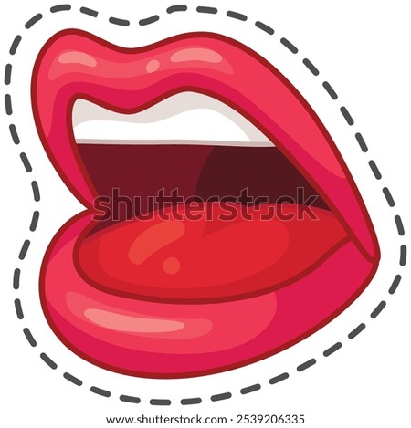 Playful image of glossy red lips framed with a black dashed line, hinting at exciting news or an important message. Perfect for beauty and communication themes