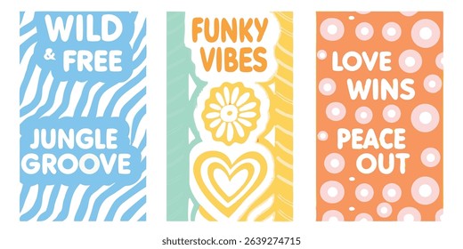 Playful and inspirational vector illustrations featuring positive messages, decorative patterns, and colorful designs suitable for social media.
