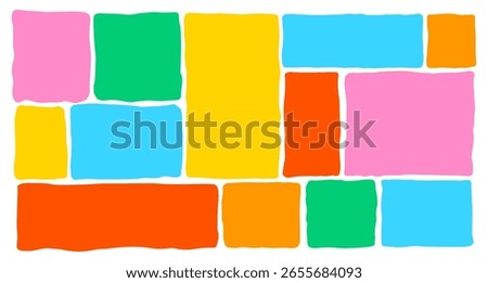 Playful Irregular Text Box Frame Vector Set in Crayon Style. Colorful Doodle Border Shapes with Wavy Edges. Perfect for Speech Bubbles, Photo Highlights and School Designs with a Retro Cartoon Feel