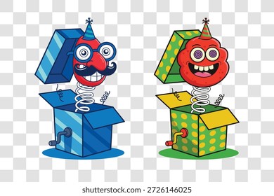 Playful Jack in the Box Characters Vector Illustration Set