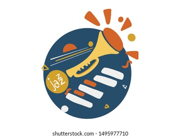 Playful jazz illustration. Jazz instruments in circle.  Flat vector illustration. 