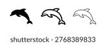 Playful Jumping Dolphin Icon Set - Happy Marine Animal Vector Illustrations in Silhouette and Outline