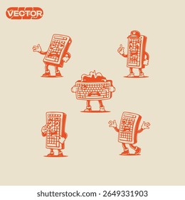 Playful Keyboard Character Illustrations Retro Style Vector Graphics