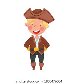 Playful Kid Standing in Pirate Costume Wearing Hat Vector Illustration