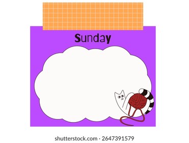 Playful kids Daily planner template design. Vector illustration of pink color Day Planner with funky fun cat and adhesive tape. Ideal child Plan list template design with input text area. EPS 10