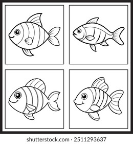 A playful kids' fish drawing perfect for colouring books! Features a cute fish with simple, bold lines, ideal for young artists to explore creativity.