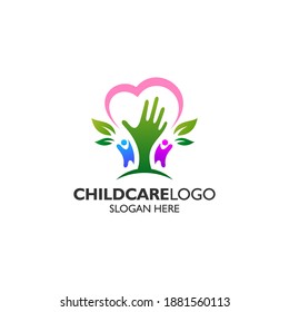 Playful Kids And Love For Childcare Logo Design Template