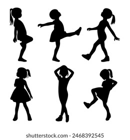 Playful kids' silhouettes dance and jump, capturing joy and freedom.