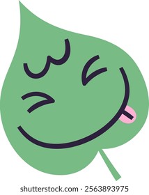 Playful leaf graphic displaying a cheerful facial expression. Vector Illustration.