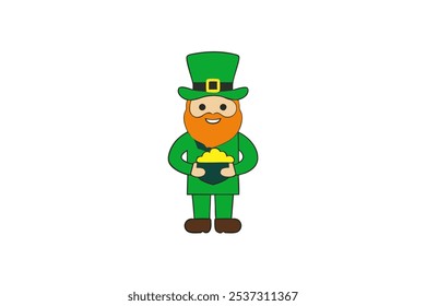 A playful leprechaun with a pot of gold, perfect for St. Patrick's Day themes, Irish folklore, or festive designs. Ideal for cartoon vector art and creative illustrations.