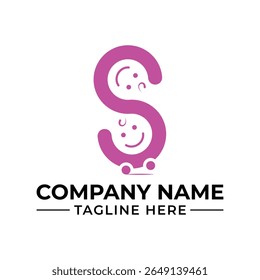 Playful Letter S Logo Design Featuring Smiling Faces for a Childrens Brand or Creative Company Identity Concept