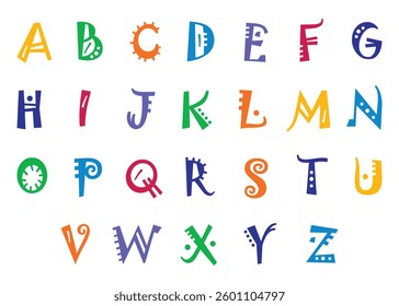 playful letter symbol collection or fun, vibrant, colorful alphabetic letters logo design