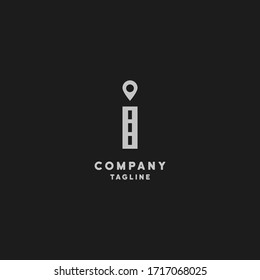 playful i lettermark logo as gps pin and street