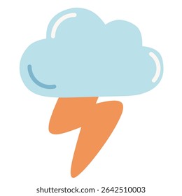 Playful light-blue cloud icon with a smooth orange lightning bolt emerging below. Friendly yet dynamic design suited for storm alerts, kids weather apps, educational material, or whimsical forecast vi
