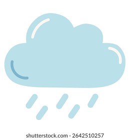 Playful light-blue rain cloud icon with smooth rounded edges and gentle raindrops. Clean and modern, this graphic works well for weather apps, rainy day illustrations, or cheerful forecast designs.