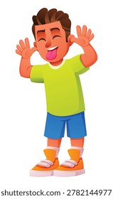 Playful little boy making a funny face and sticking out his tongue. Vector cartoon character illustration