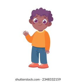 Playful Little Boy Standing Waving Hand Cheering Enjoying Summer Vector Illustration