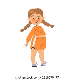 Playful Little Girl with Braids in Orange Shorts Enjoying Summer Vector Illustration