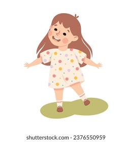 Playful Little Girl on Green Lawn Enjoying Summer Vector Illustration