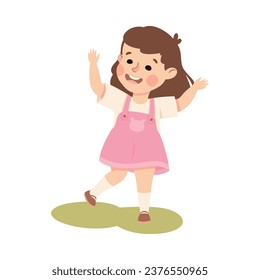 Playful Little Girl on Green Lawn Enjoying Summer Vector Illustration