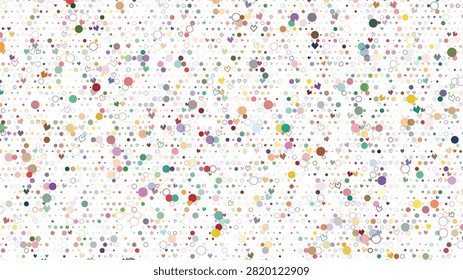 A playful and lively abstract composition filled with a myriad of multicolored dots, rings, and subtle shapes creating a cheerful digital surface design.