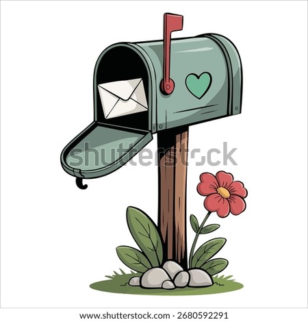 playful mail collection box with letters and packages vector art isolated on white background