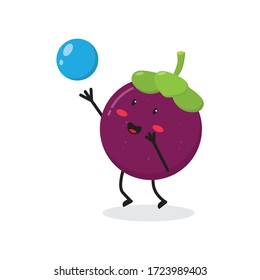 playful mangosteen fruit cute character mascot vector design