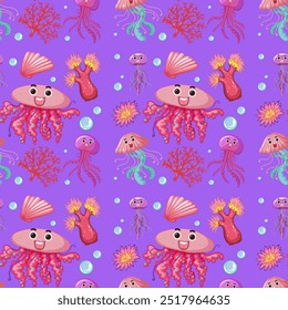 Playful marine life on a vibrant background