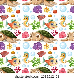 Playful marine life with vibrant aquatic elements