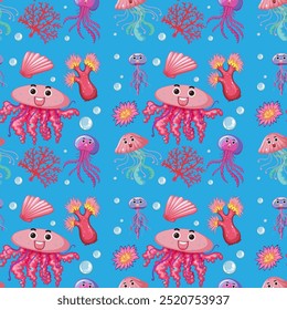 Playful marine life with vibrant colors and bubbles