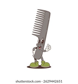 Playful mascot character designed as a comb with big eyes, friendly smile, and a cheerful pose. Great for salon, barbershop, or hygiene themes. Vector illustration
