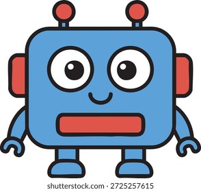 Diseño de logotipo de mascota juguetón con un personaje de robot mínimo construido con Formas geométricas simplificadas, estilo de Vector plano, tono alegre y amigable para la identidad de marca moderna