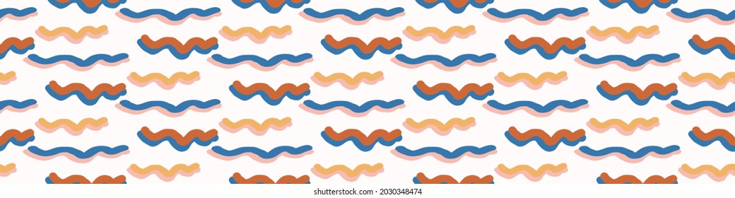 Playful matisse style cut out shape border. Seamless modern scandi collage style edging for retro kids trim. Trendy whimsical geometric kid stationery header in repeatable vector stripe.