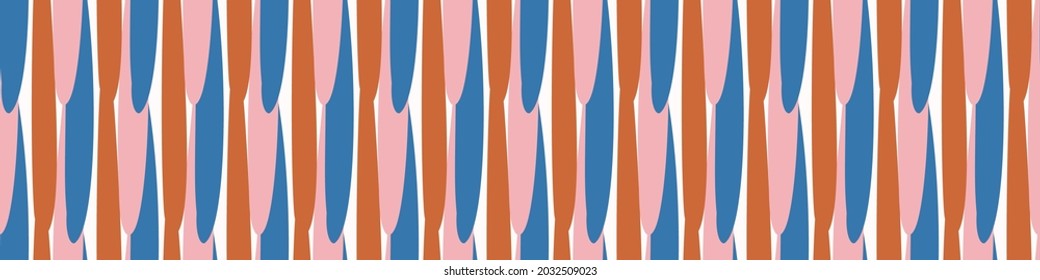 Playful matisse style cut out shape border. Seamless modern scandi collage style edging for retro kids trim. Trendy whimsical geometric kid stationery header in repeatable vector stripe.