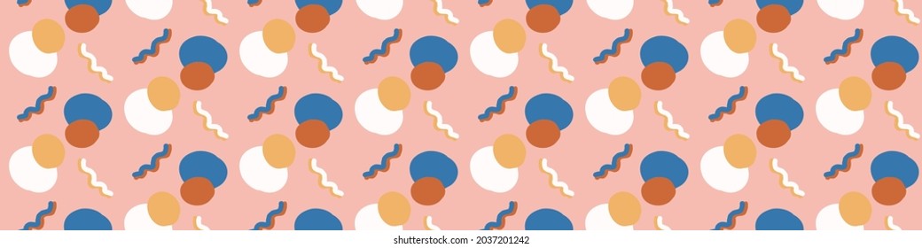 Playful matisse style cut out shape border. Seamless modern scandi collage style edging for retro kids trim. Trendy whimsical geometric kid stationery header in repeatable vector stripe.