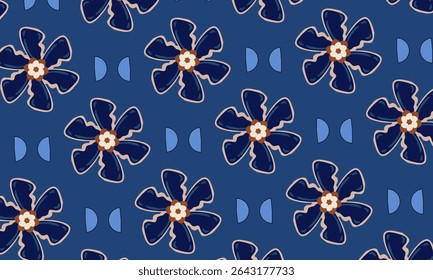 Playful Midnight Blooms Seamless Pattern,
Boho Navy Floral Vector Background,
Whimsical Blue Flower Power Repe