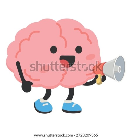 A playful mind mascot sharing messages loudly showing communication energy announcement promotion attention awareness and positive expression concept