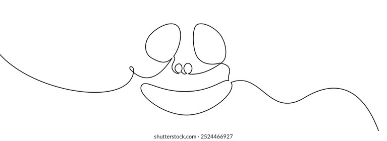 Un dibujo minimalista juguetón de una cara feliz con ojos redondos y una amplia sonrisa. Ilustración vectorial para diseños divertidos o creativos.