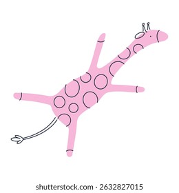 Playful minimalist pink giraffe, abstract safari animal
