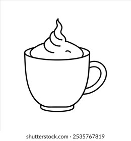 Um contorno de chocolate quente lúdico e minimalista em estilo vetorial no branco. Perfeito para ícones de logotipo, clipart e arte digital