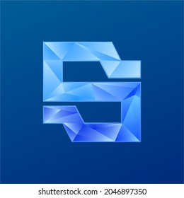 Spielerisch, modern, 3D, Farbblauer, professioneller Geometrischer, polygonaler Stil Buchstaben S-Technologie, Logo-Markenzeichen von Unternehmen, Vektorgrafik

