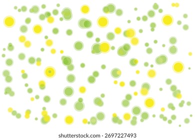 Um fundo abstrato lúdico e moderno com círculos translúcidos sobrepostos em tons de verde e amarelo Espalhado através de um fundo branco os círculos criam uma sensação de profundidade 
