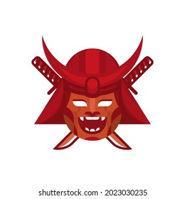 Playful, Modern, Flat, Geometric Samurai Warrior Icon Mascot Vector Illustration