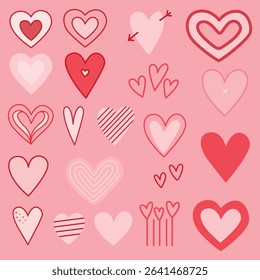 Playful and modern hand-drawn heart illustrations in shades of red and pink. Perfect for Valentine’s Day, romantic designs, greeting cards, and love-themed decor.