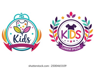 Playful and modern kids fashion logo. Perfect for a children's clothing brand. Isolated vector illustration on white background.