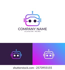 A playful and modern robot logo with a vibrant gradient design. The simple yet expressive form conveys intelligence, innovation, and approachability, making it suitable for a tech-focused brand.