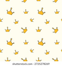 Spielerisches Monarchie-Doodle-Muster. Minimaler kindischer Kronenhintergrund. Abstrakte Krone Kind Zeichnung Textur. Baby-Mädchen Prinzessin Illustration für Tapete, Stoffdruck, Abdeckung, Scrapbook-Design